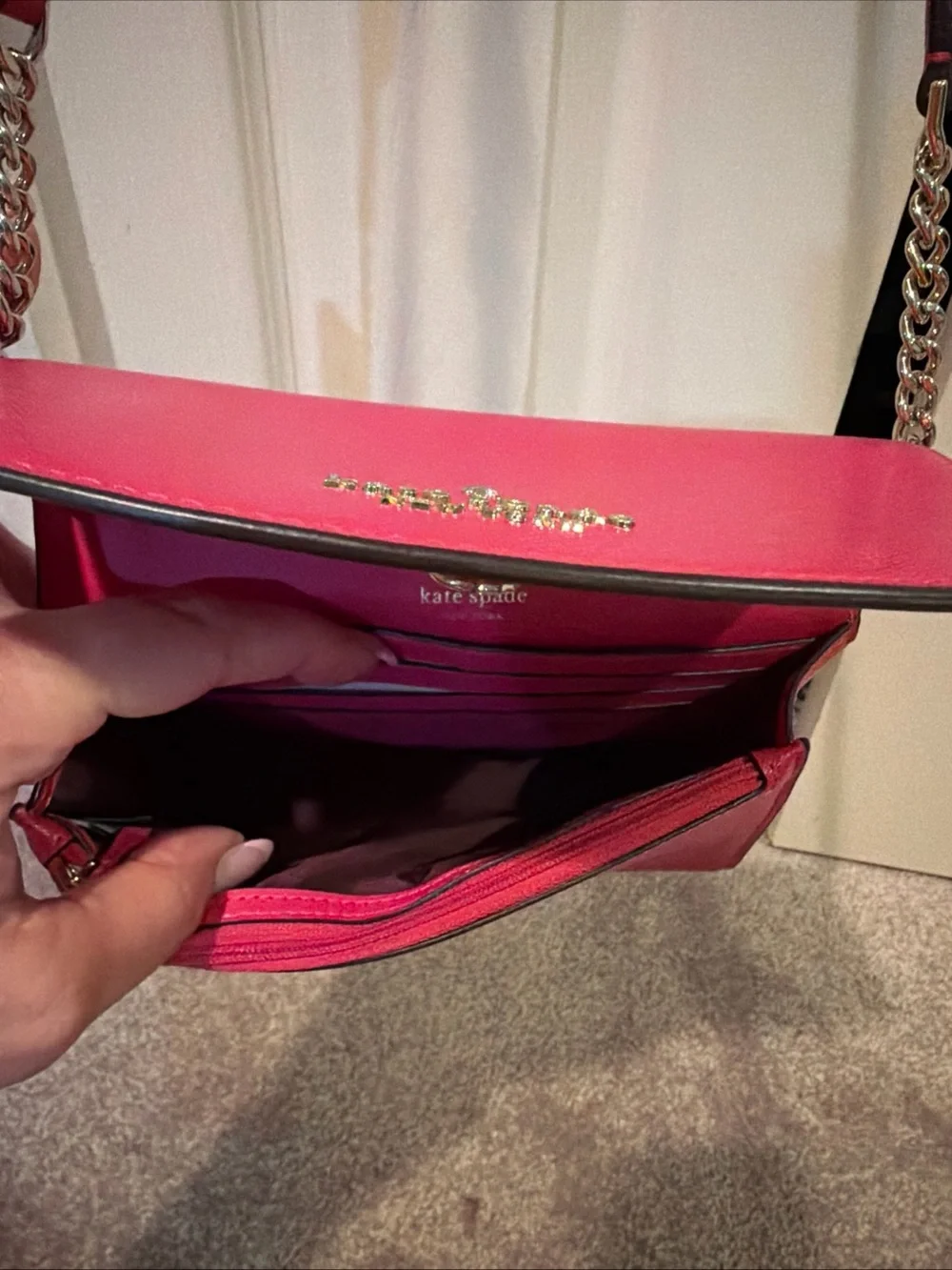 kate spade Hot Pink Leather Crossbody with Chain Strap